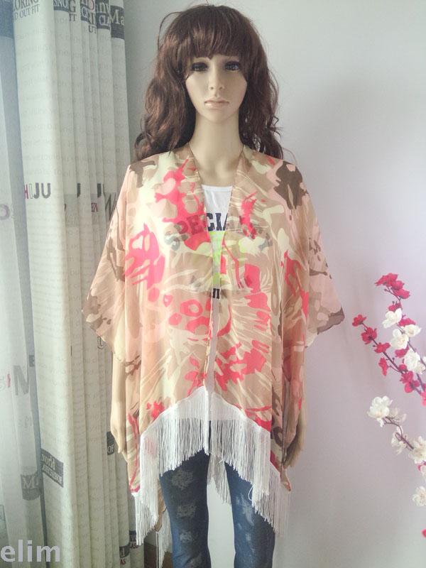 New chiffon printed suntan beach towel with split beard shawl front
