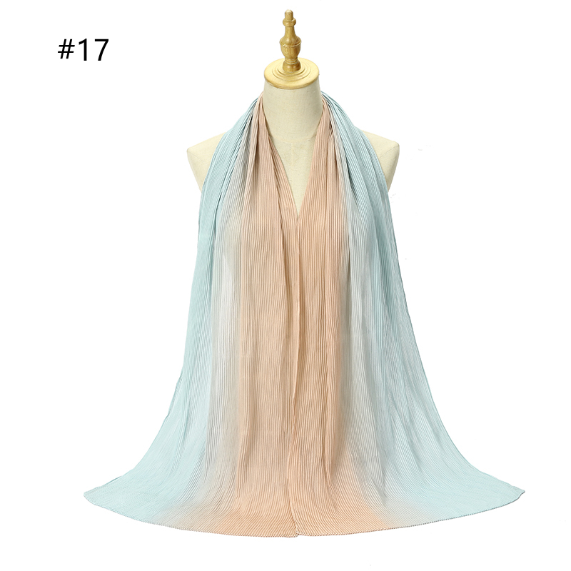 Hot sale new crinkled two-tone color bubble chiffon pleated solid shawls headband beach hijab summer Muslim wraps scarf 