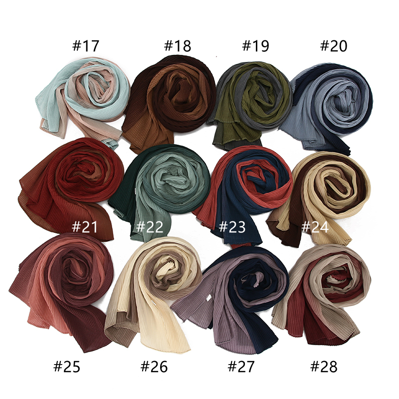 Hot sale new crinkled two-tone color bubble chiffon pleated solid shawls headband beach hijab summer Muslim wraps scarf 