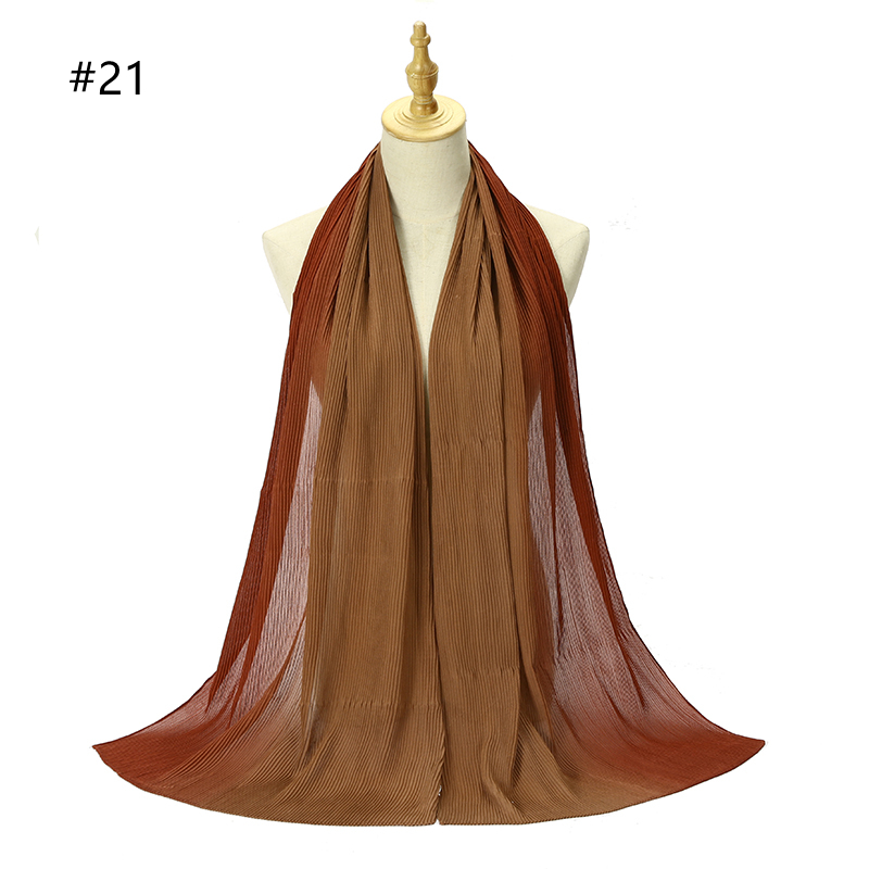 Hot sale new crinkled two-tone color bubble chiffon pleated solid shawls headband beach hijab summer Muslim wraps scarf 