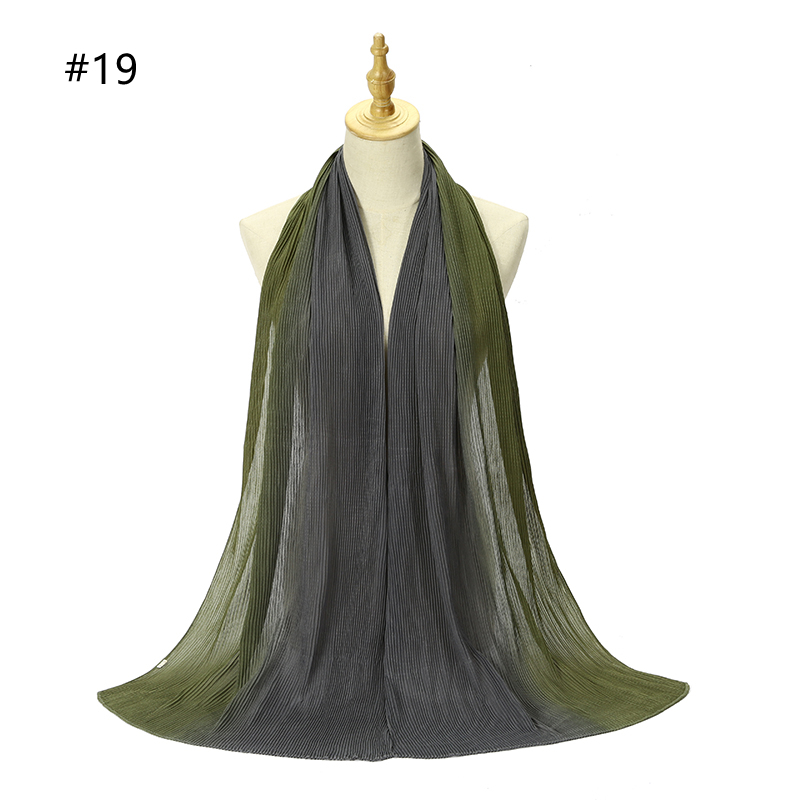 Hot sale new crinkled two-tone color bubble chiffon pleated solid shawls headband beach hijab summer Muslim wraps scarf 