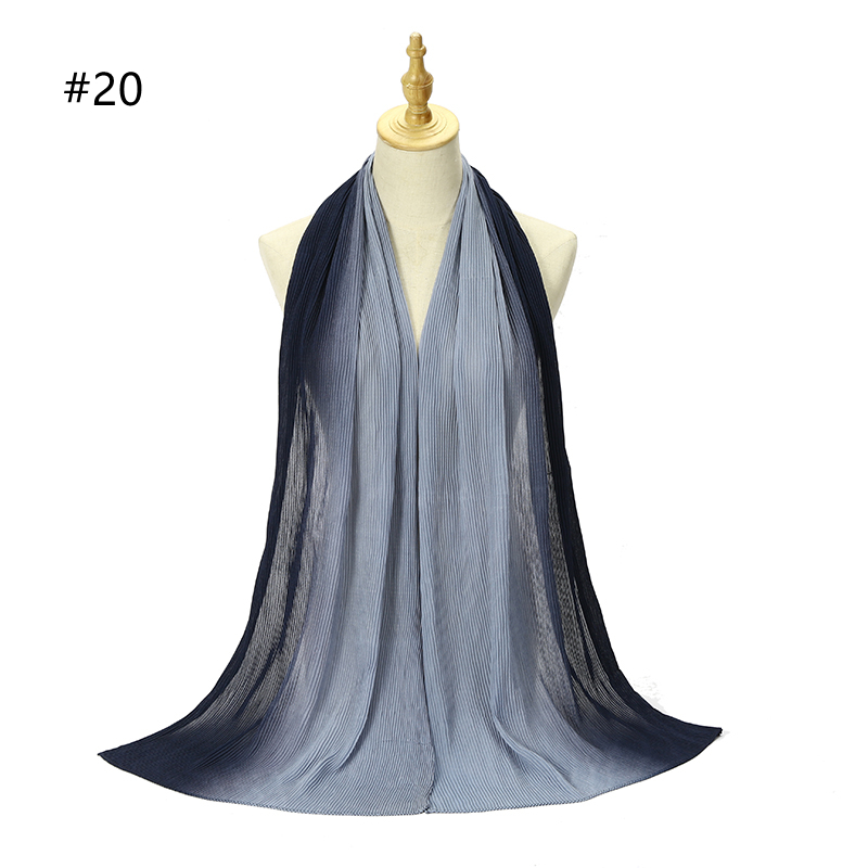 Hot sale new crinkled two-tone color bubble chiffon pleated solid shawls headband beach hijab summer Muslim wraps scarf 