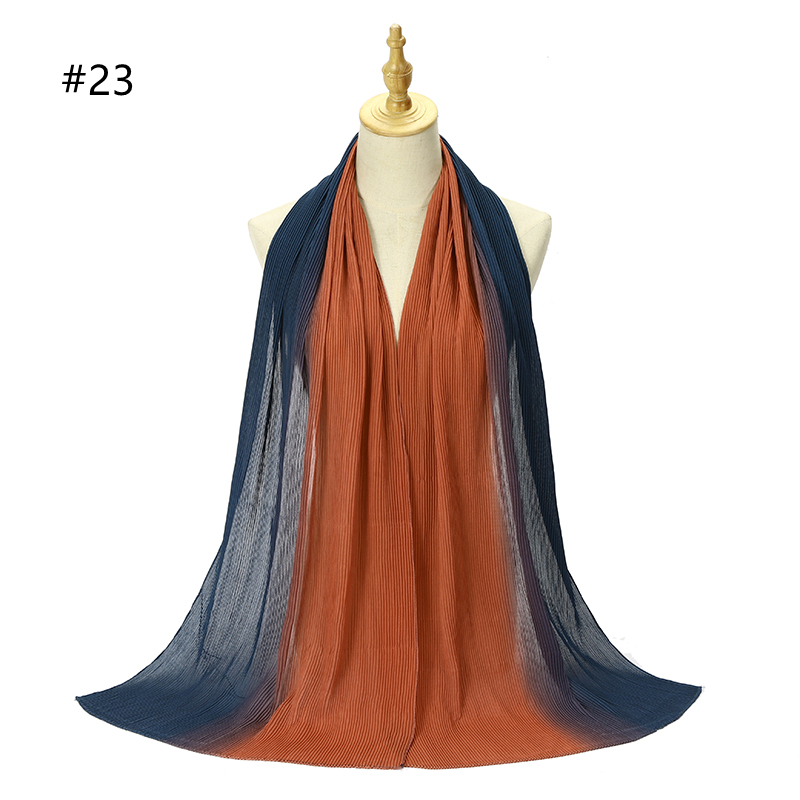 Hot sale new crinkled two-tone color bubble chiffon pleated solid shawls headband beach hijab summer Muslim wraps scarf 