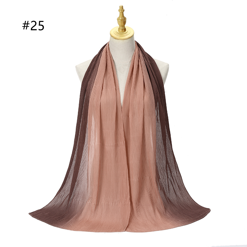 Hot sale new crinkled two-tone color bubble chiffon pleated solid shawls headband beach hijab summer Muslim wraps scarf 