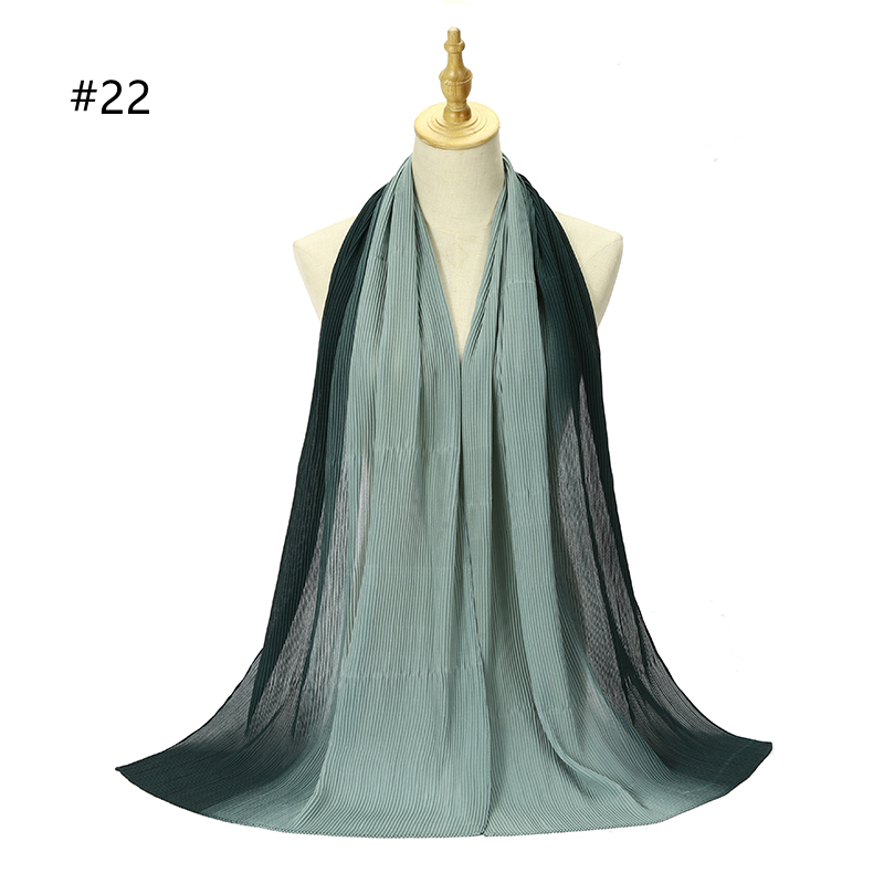 Hot sale new crinkled two-tone color bubble chiffon pleated solid shawls headband beach hijab summer Muslim wraps scarf 