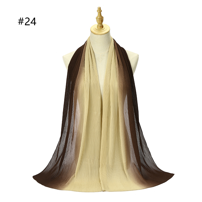 Hot sale new crinkled two-tone color bubble chiffon pleated solid shawls headband beach hijab summer Muslim wraps scarf 