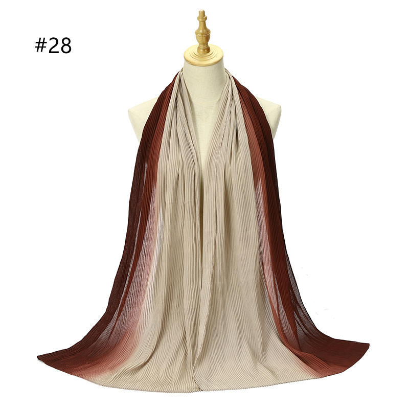 Hot sale new crinkled two-tone color bubble chiffon pleated solid shawls headband beach hijab summer Muslim wraps scarf 