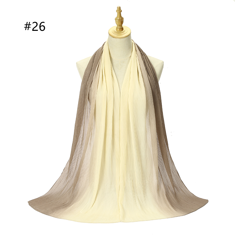 Hot sale new crinkled two-tone color bubble chiffon pleated solid shawls headband beach hijab summer Muslim wraps scarf 