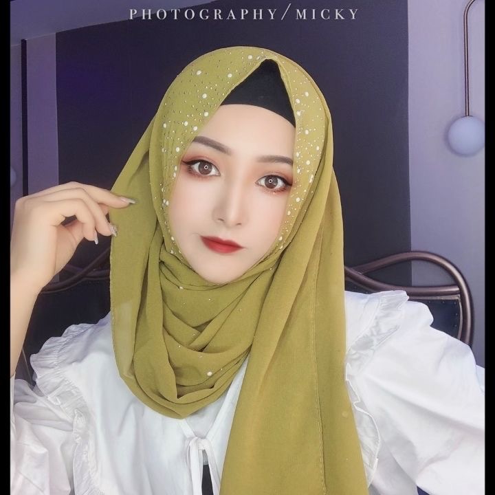 Cross-Border Internet Celebrity Women&#039;s Chiffon Closed-Toe Scarf Hot Rhinestone Fashion Scarf Long Warm Shawl Manufacturer Jm144