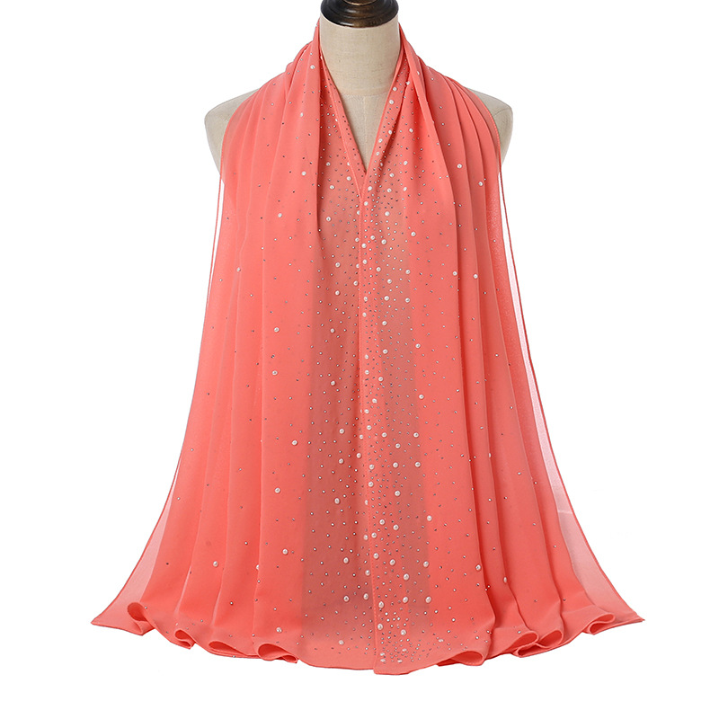 Cross-Border Internet Celebrity Women's Chiffon Closed-Toe Scarf Hot Rhinestone Fashion Scarf Long Warm Shawl Manufacturer Jm144