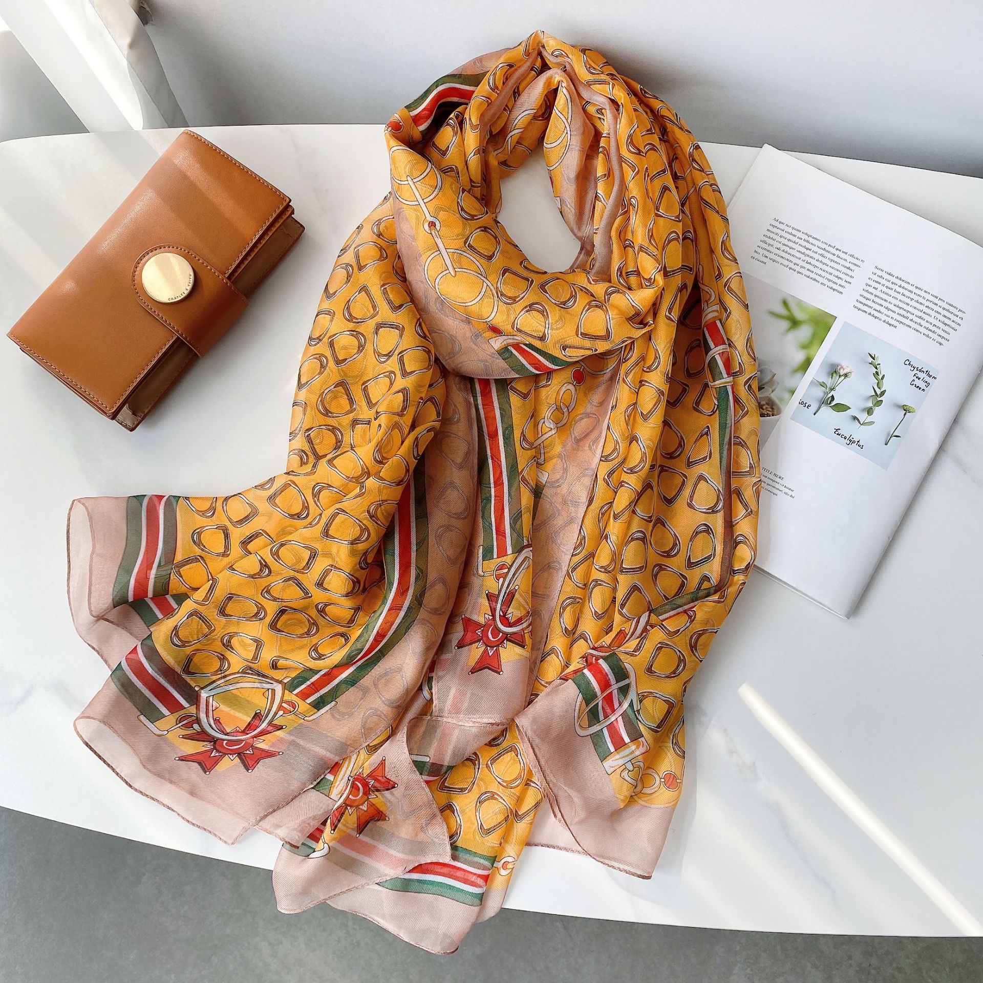 Korean Style Polka Dot Chiffon Printed Scarf Women's Outdoor Travel Large Size Scarf Decoration Thin Cape Beach Towel