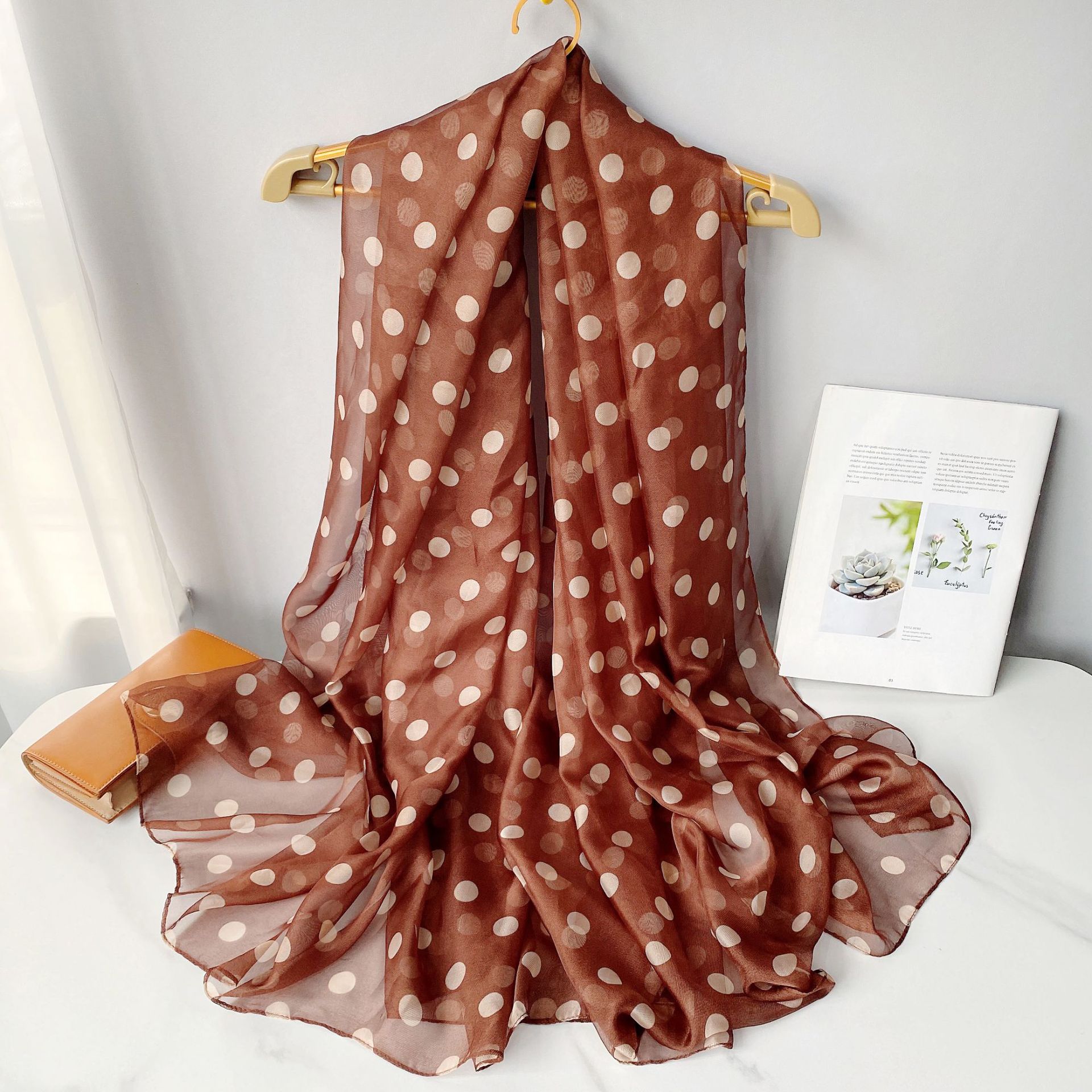 Korean Style Polka Dot Chiffon Printed Scarf Women's Outdoor Travel Large Size Scarf Decoration Thin Cape Beach Towel