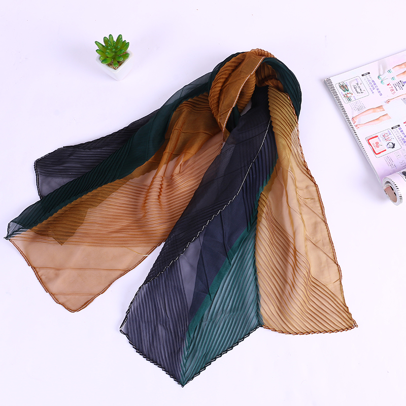 0D Chiffon Steel Wire Diagonal Ruffled Wave Edge Pearl Korean Scarf 2019 Spring/ Summer New