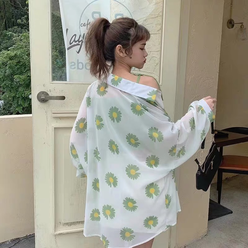 Breathable Thin Small Daisy Sunblock Shirt New Breathable Thin Small Daisy Shirt Sunblock Women's Korean Version Summer loose Chiffon Cardigan Jacket 2020