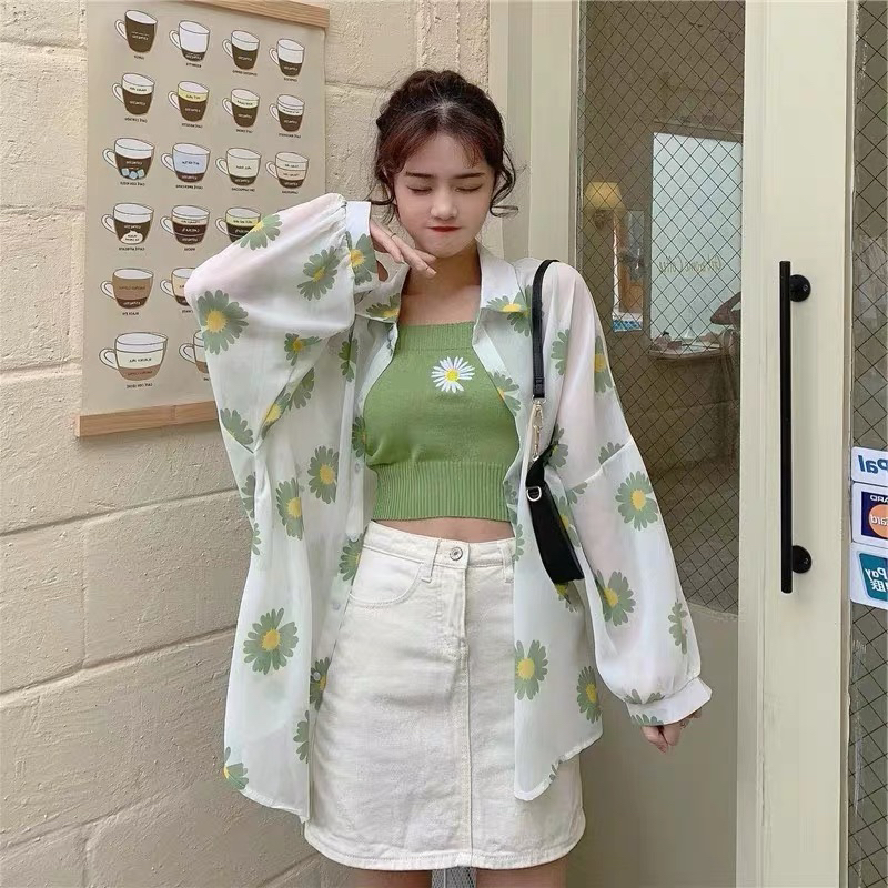 Breathable Thin Small Daisy Sunblock Shirt New Breathable Thin Small Daisy Shirt Sunblock Women's Korean Version Summer loose Chiffon Cardigan Jacket 2020