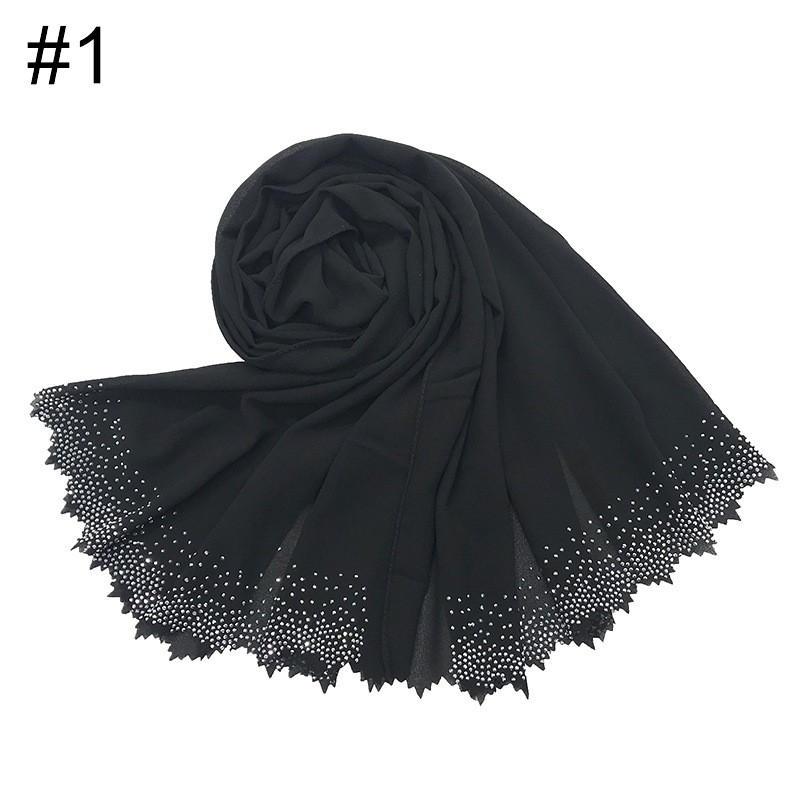 Cross-Border Amazon New Monochrome Pearl Chiffon Cut Lace Hot Rhinestone Women's Fashion Scarf Shawl One Piece Dropshipping