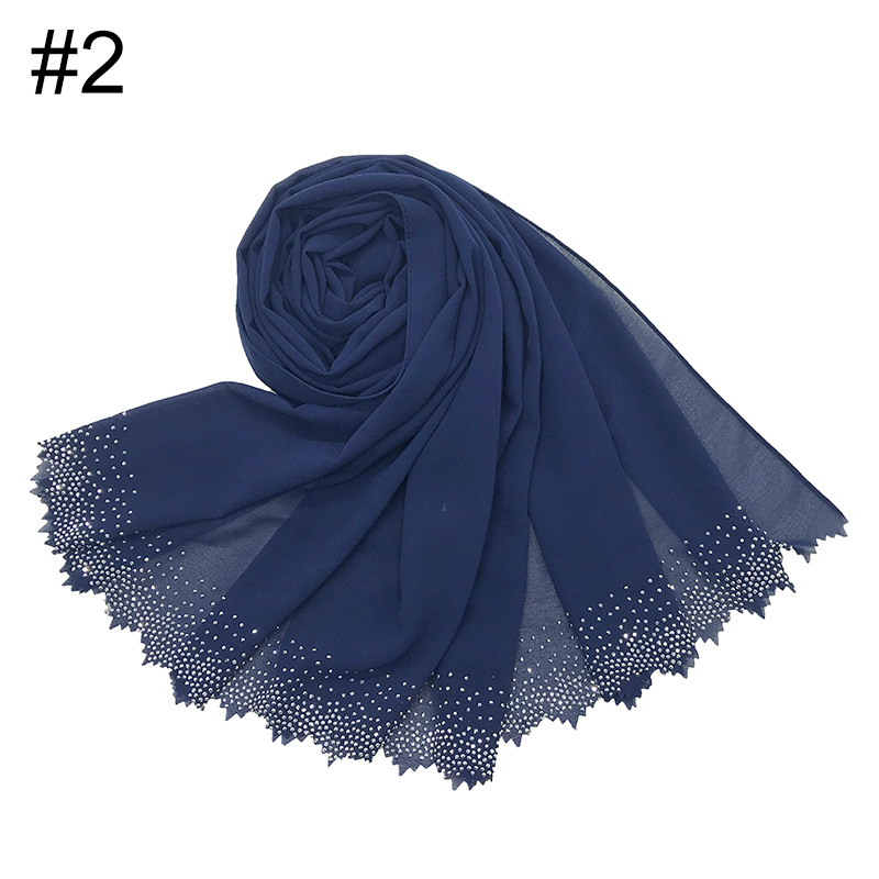 Cross-Border Amazon New Monochrome Pearl Chiffon Cut Lace Hot Rhinestone Women's Fashion Scarf Shawl One Piece Dropshipping