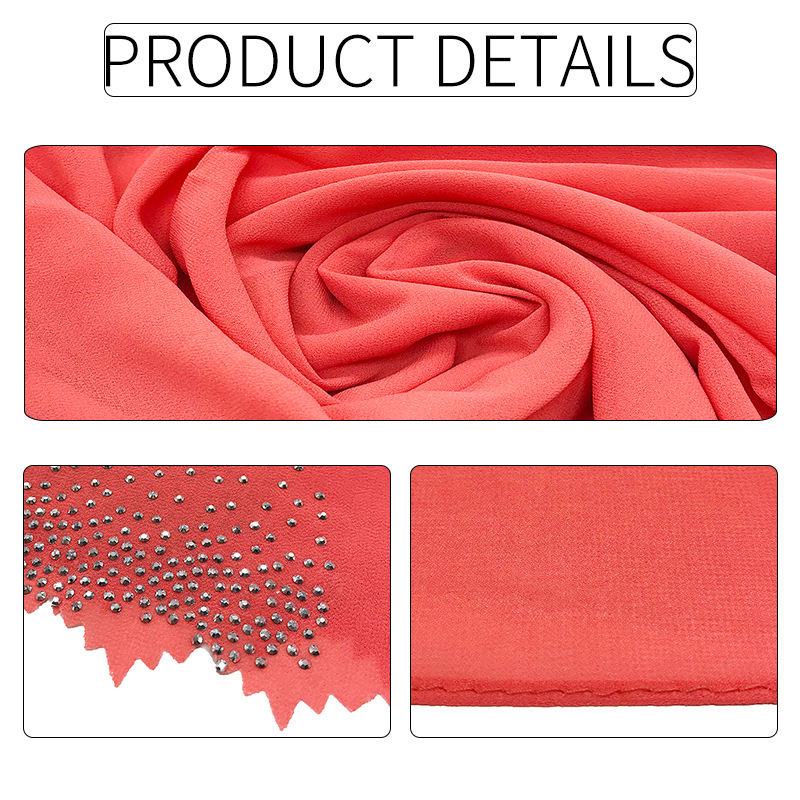 Cross-Border Amazon New Monochrome Pearl Chiffon Cut Lace Hot Rhinestone Women's Fashion Scarf Shawl One Piece Dropshipping