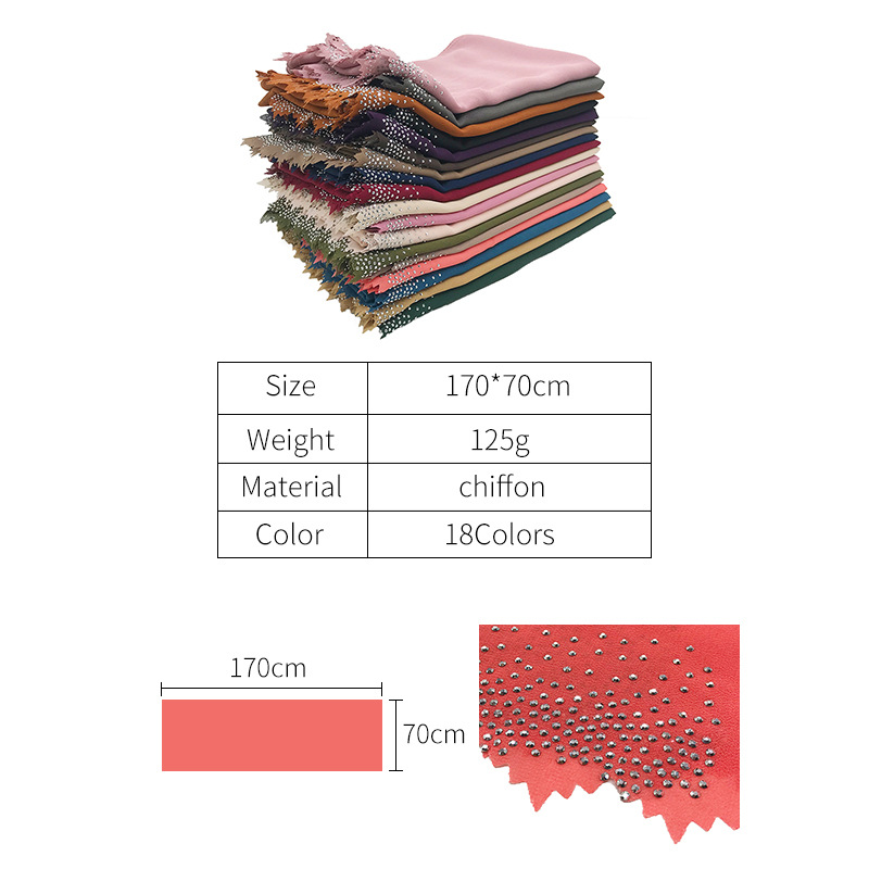Cross-Border Amazon New Monochrome Pearl Chiffon Cut Lace Hot Rhinestone Women's Fashion Scarf Shawl One Piece Dropshipping