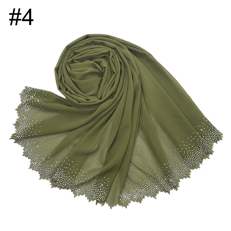 Cross-Border Amazon New Monochrome Pearl Chiffon Cut Lace Hot Rhinestone Women's Fashion Scarf Shawl One Piece Dropshipping