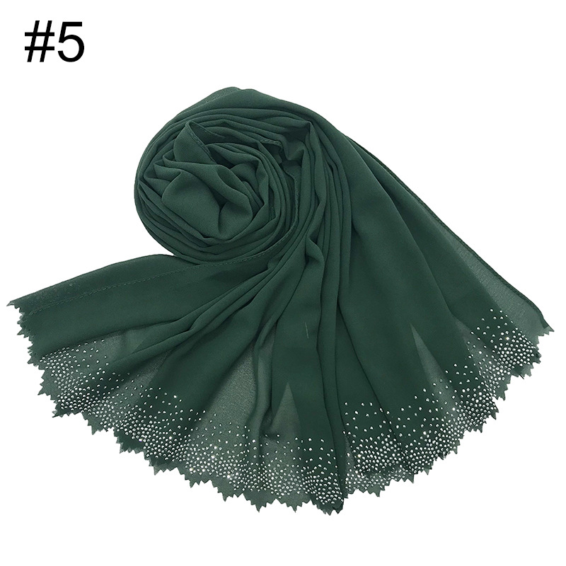 Cross-Border Amazon New Monochrome Pearl Chiffon Cut Lace Hot Rhinestone Women's Fashion Scarf Shawl One Piece Dropshipping