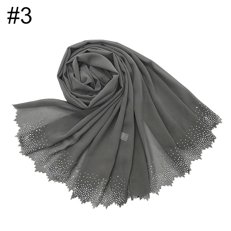 Cross-Border Amazon New Monochrome Pearl Chiffon Cut Lace Hot Rhinestone Women's Fashion Scarf Shawl One Piece Dropshipping