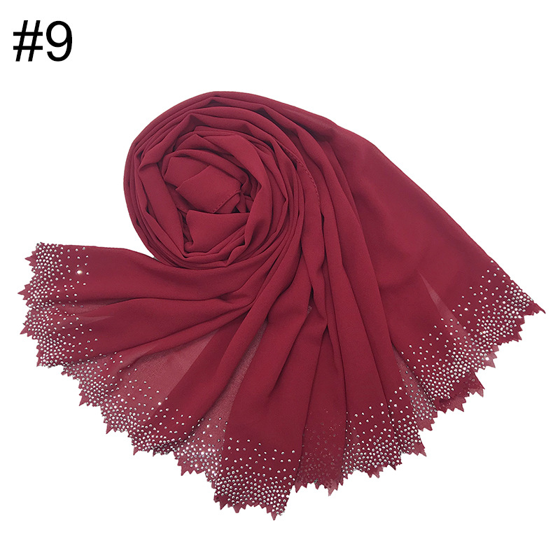 Cross-Border Amazon New Monochrome Pearl Chiffon Cut Lace Hot Rhinestone Women's Fashion Scarf Shawl One Piece Dropshipping
