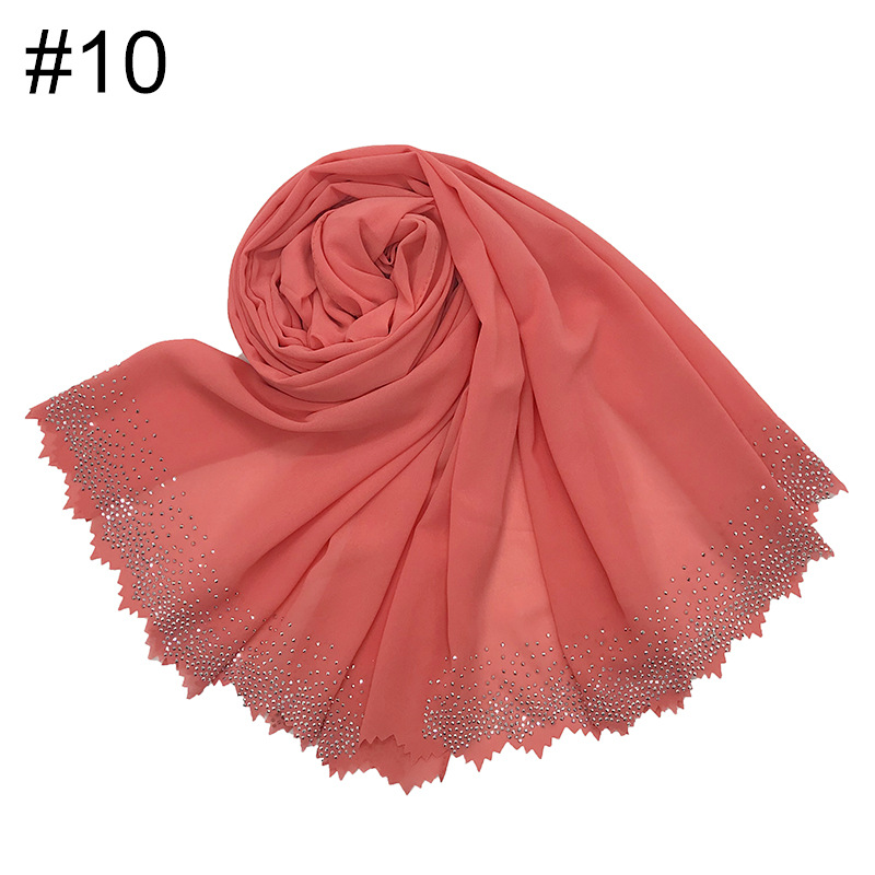 Cross-Border Amazon New Monochrome Pearl Chiffon Cut Lace Hot Rhinestone Women's Fashion Scarf Shawl One Piece Dropshipping
