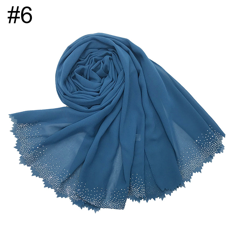 Cross-Border Amazon New Monochrome Pearl Chiffon Cut Lace Hot Rhinestone Women's Fashion Scarf Shawl One Piece Dropshipping