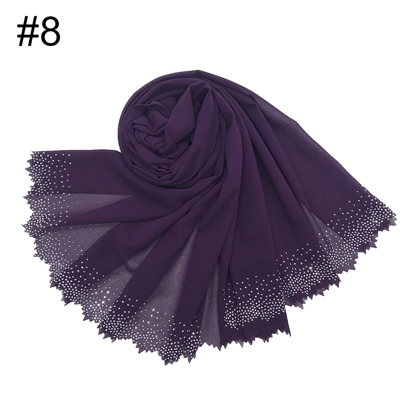 Cross-Border Amazon New Monochrome Pearl Chiffon Cut Lace Hot Rhinestone Women's Fashion Scarf Shawl One Piece Dropshipping