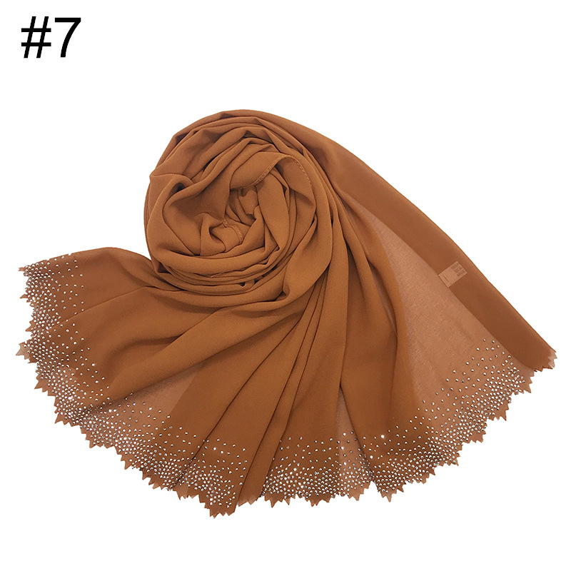 Cross-Border Amazon New Monochrome Pearl Chiffon Cut Lace Hot Rhinestone Women's Fashion Scarf Shawl One Piece Dropshipping