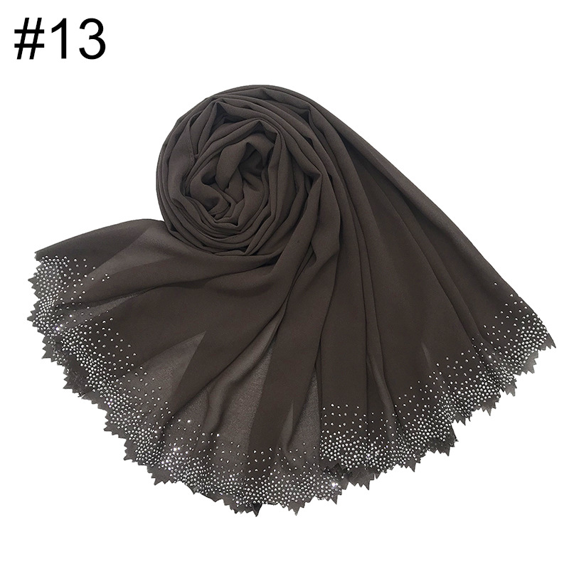 Cross-Border Amazon New Monochrome Pearl Chiffon Cut Lace Hot Rhinestone Women's Fashion Scarf Shawl One Piece Dropshipping
