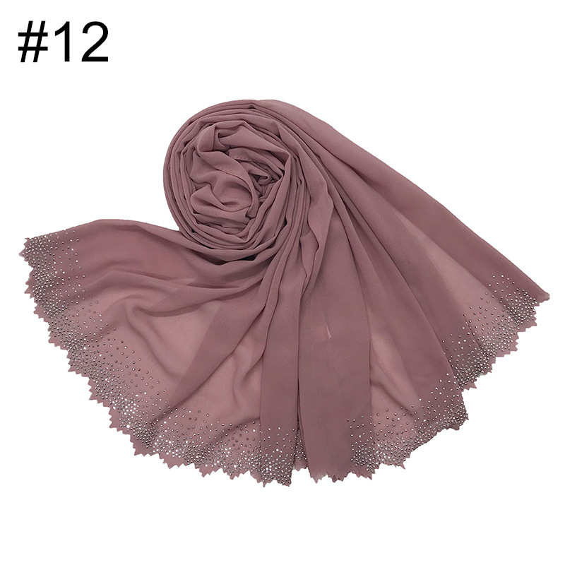 Cross-Border Amazon New Monochrome Pearl Chiffon Cut Lace Hot Rhinestone Women's Fashion Scarf Shawl One Piece Dropshipping