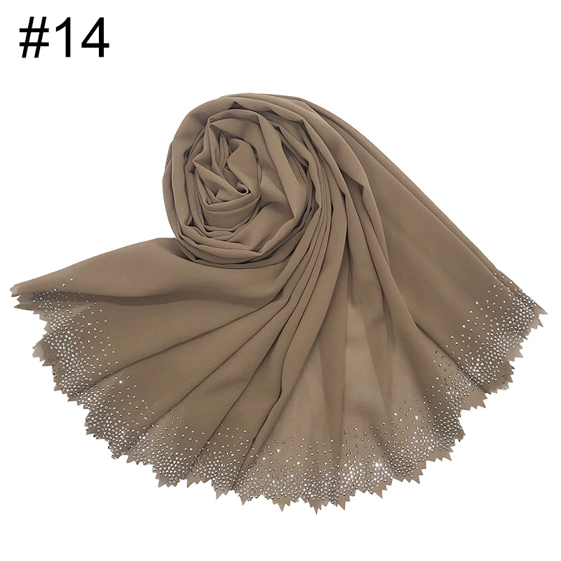 Cross-Border Amazon New Monochrome Pearl Chiffon Cut Lace Hot Rhinestone Women's Fashion Scarf Shawl One Piece Dropshipping