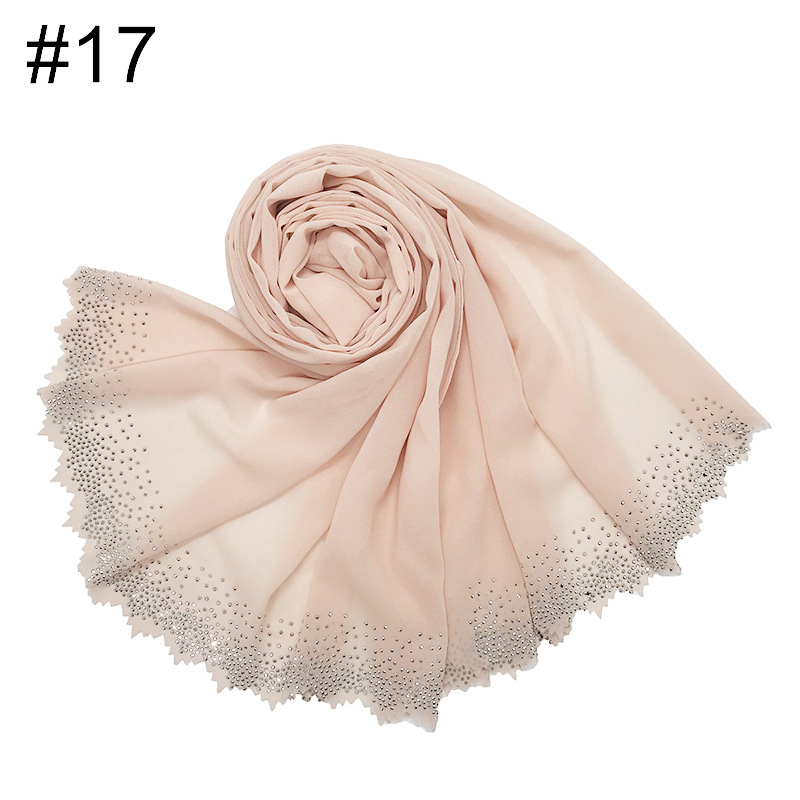 Cross-Border Amazon New Monochrome Pearl Chiffon Cut Lace Hot Rhinestone Women's Fashion Scarf Shawl One Piece Dropshipping