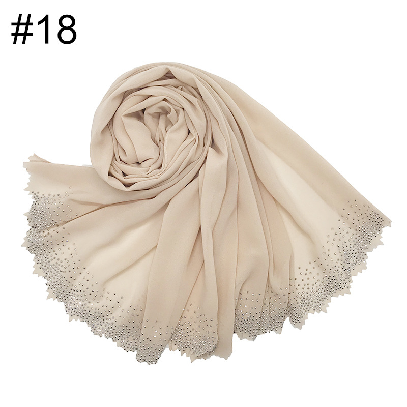 Cross-Border Amazon New Monochrome Pearl Chiffon Cut Lace Hot Rhinestone Women's Fashion Scarf Shawl One Piece Dropshipping