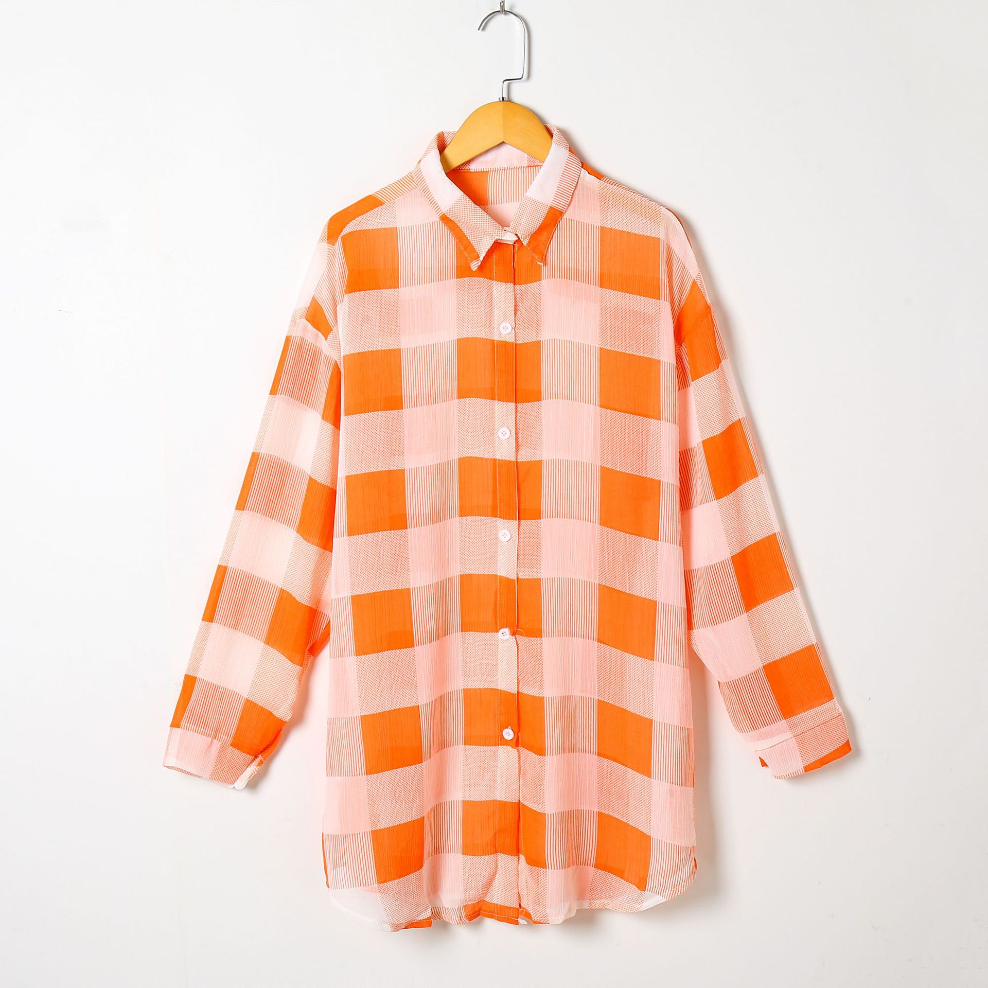 Sun Protection Shirt for Women 202 Summer Plaid Printed Shirt Sun Protection Clothing Large Size Loose Slimming Chiffon Thin Cardigan