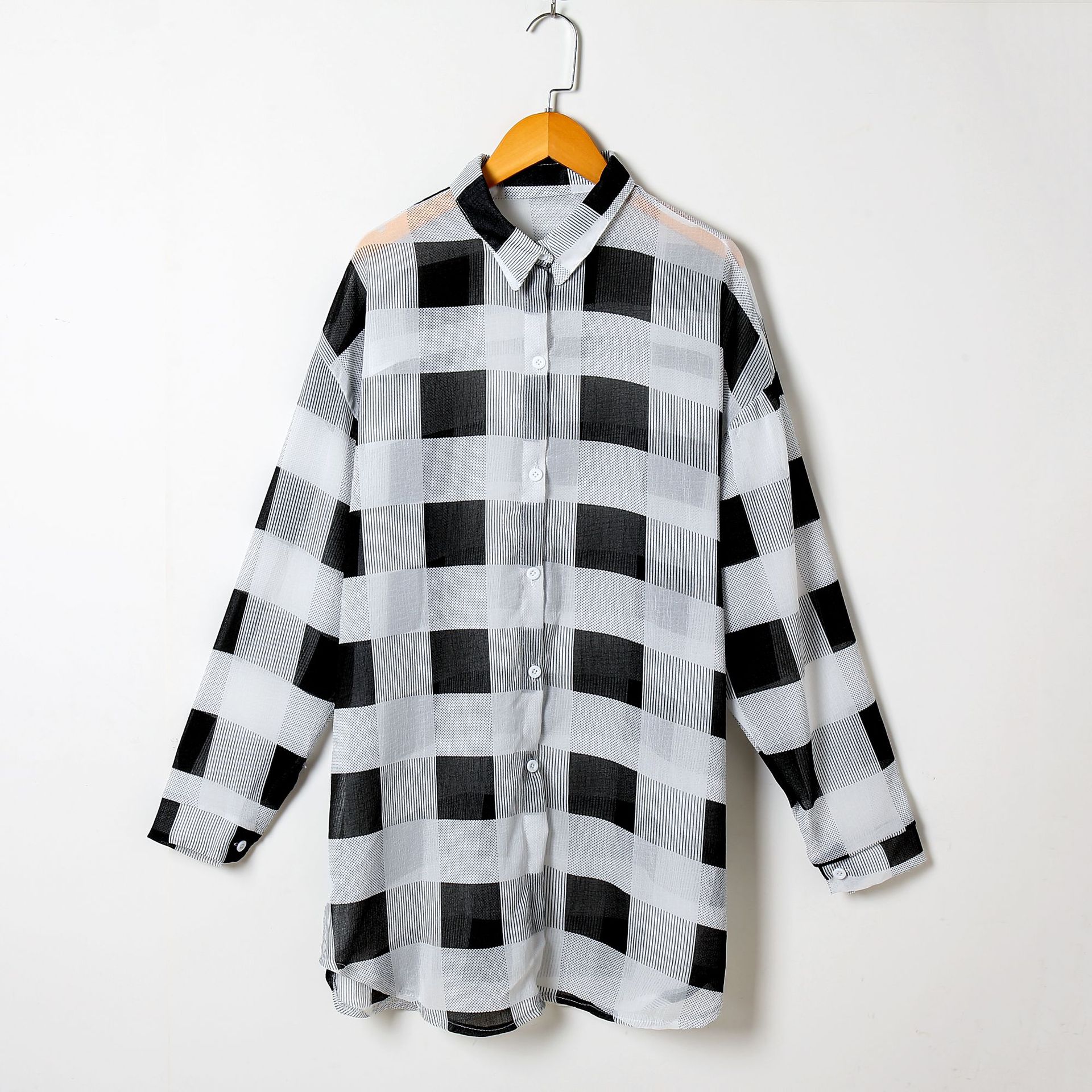 Sun Protection Shirt for Women 202 Summer Plaid Printed Shirt Sun Protection Clothing Large Size Loose Slimming Chiffon Thin Cardigan