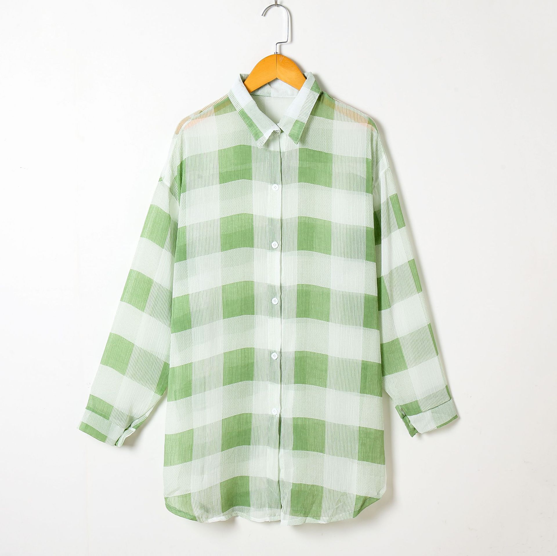 Sun Protection Shirt for Women 202 Summer Plaid Printed Shirt Sun Protection Clothing Large Size Loose Slimming Chiffon Thin Cardigan