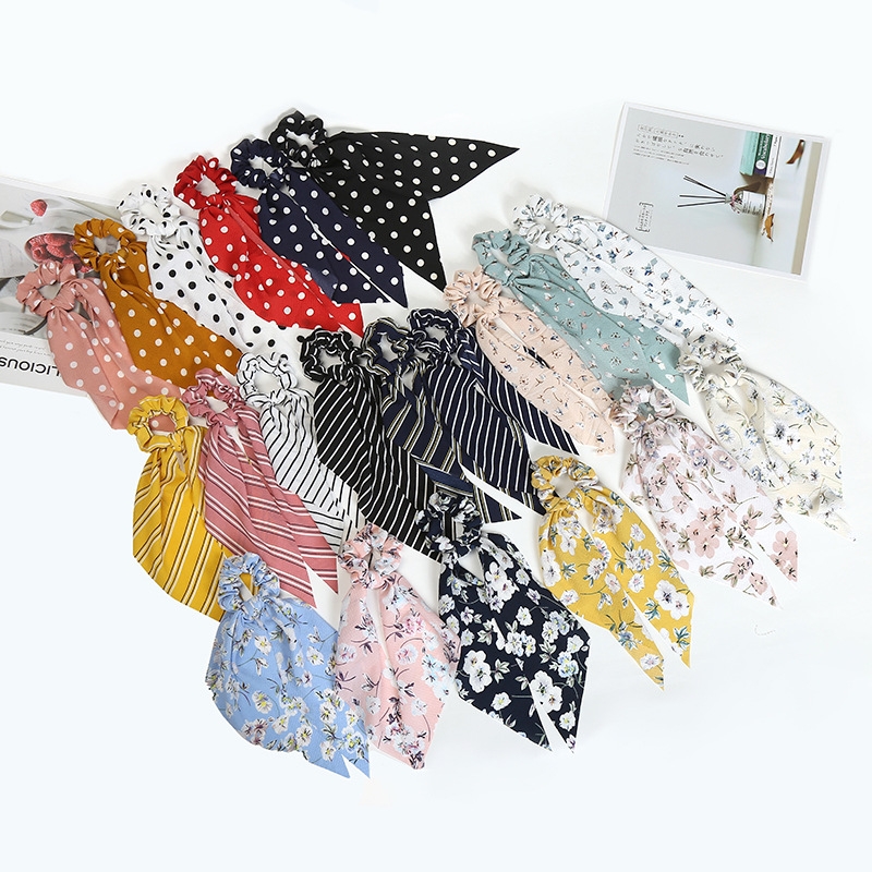 Creative Net Red Hair Ring Ribbon Long Tassel Large Intestine Hair Ring Bag Accessories Hair Accessories Chiffon Hair Ring Foreign Trade