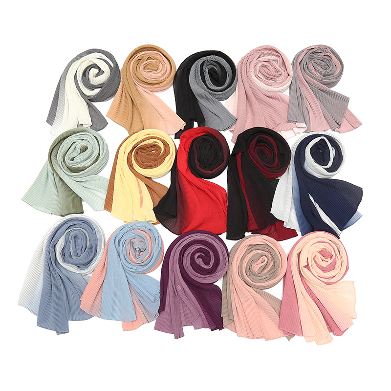 Cross-Border Pleated Pearl Chiffon Hand-Painted Gradient Color Crumpled Closed Toe Scarf Scarf Wholesale One Piece Dropshipping