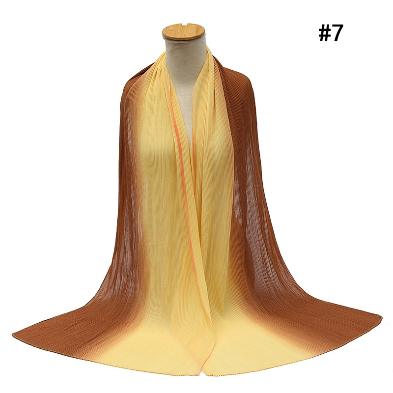 Cross-Border Pleated Pearl Chiffon Hand-Painted Gradient Color Crumpled Closed Toe Scarf Scarf Wholesale One Piece Dropshipping