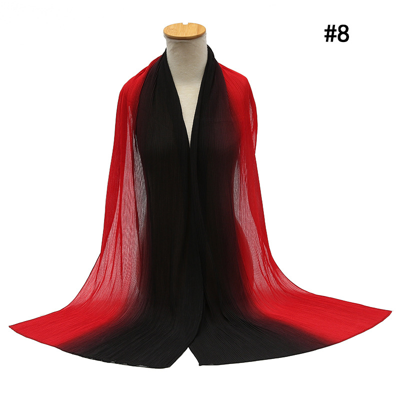 Cross-Border Pleated Pearl Chiffon Hand-Painted Gradient Color Crumpled Closed Toe Scarf Scarf Wholesale One Piece Dropshipping
