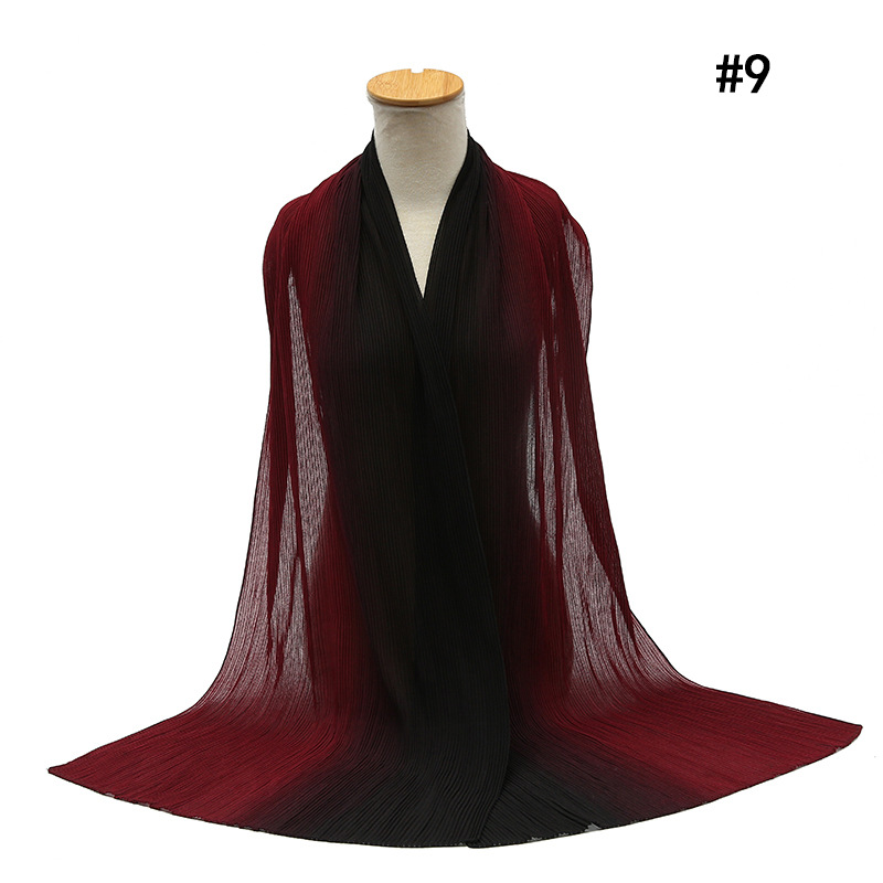 Cross-Border Pleated Pearl Chiffon Hand-Painted Gradient Color Crumpled Closed Toe Scarf Scarf Wholesale One Piece Dropshipping