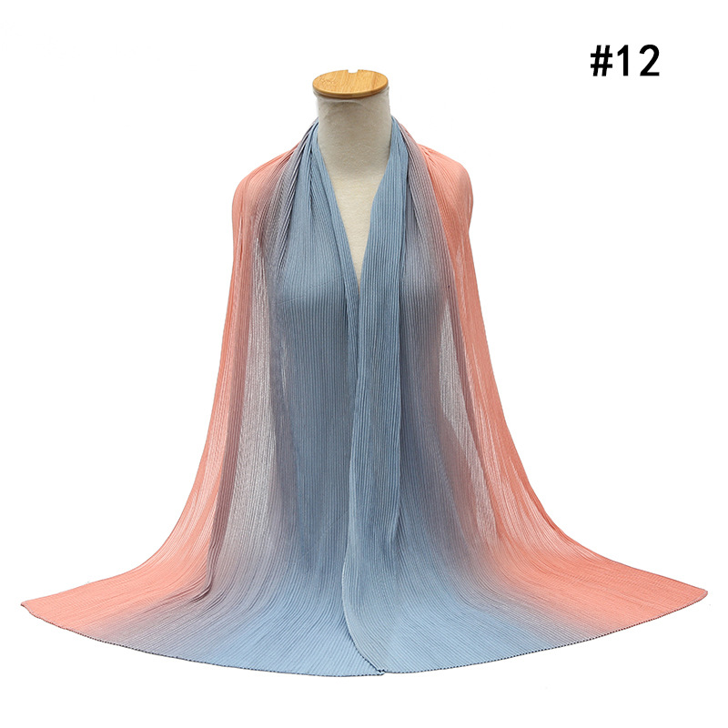 Cross-Border Pleated Pearl Chiffon Hand-Painted Gradient Color Crumpled Closed Toe Scarf Scarf Wholesale One Piece Dropshipping