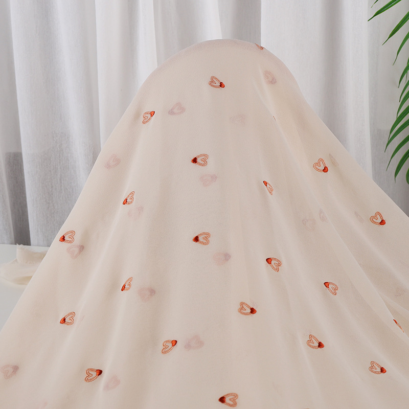 Spring and Summer Women&#039;s Clothing Love Chiffon Embroidered Fabric Full of Flowers Embroidered Cloth Dress Shirt Embroidered Fabric