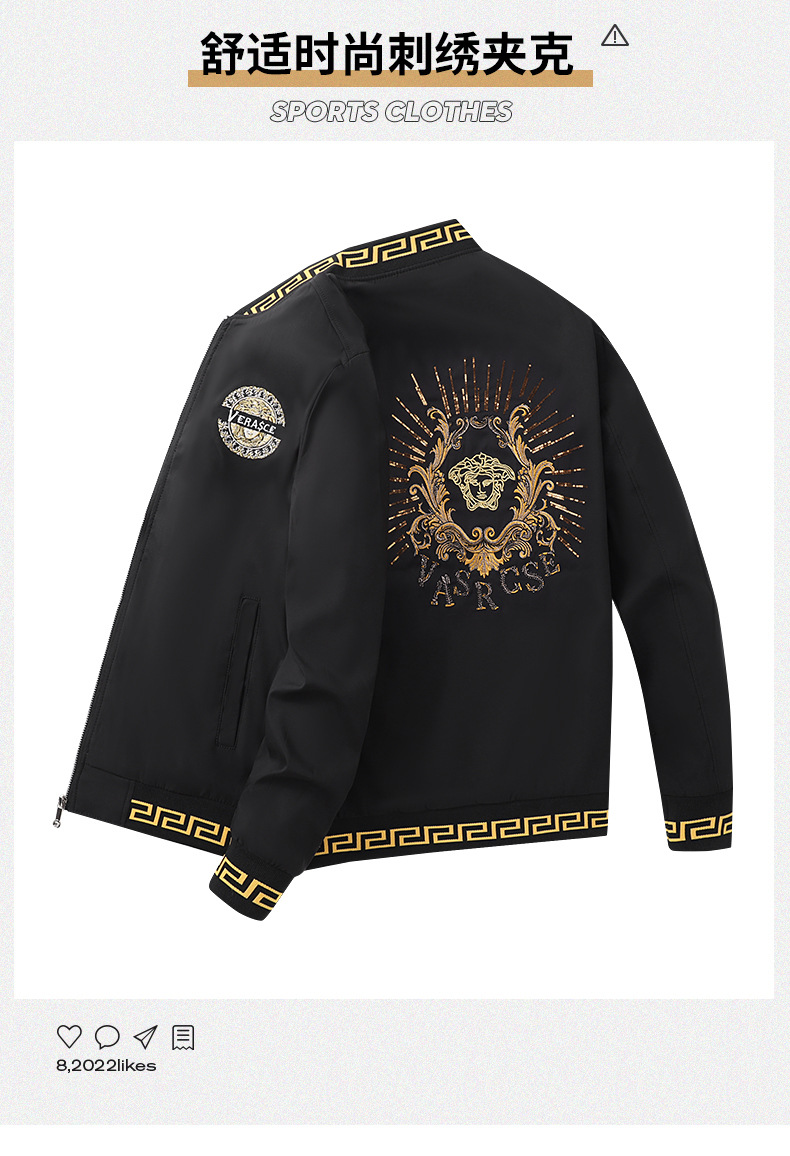 European Station Fall Men's Jackets Stand Collar Embroidery Baseball Uniform National Fashion European and American Leisure Men's Youth Winter Jacket European Station Fall Men's Jackets Stand Collar Embroidery Baseball Uniform National Fashion European and American Leisure Men's Youth Winter Jacket