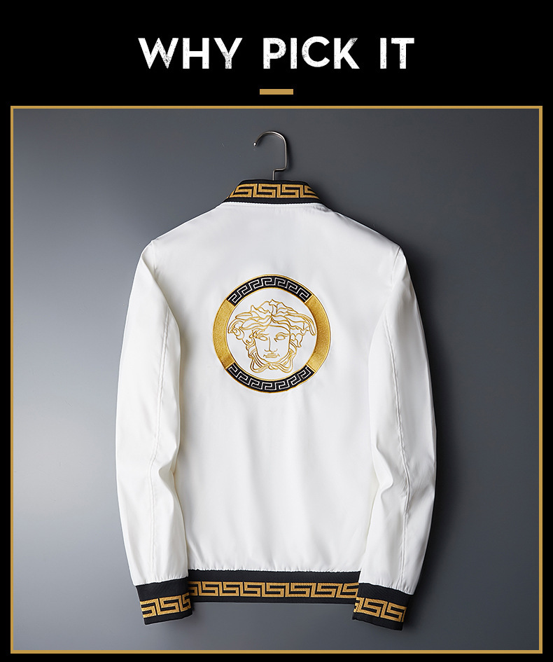 European Station Fall Men's Jackets Stand Collar Embroidery Baseball Uniform National Fashion European and American Leisure Men's Youth Winter Jacket European Station Fall Men's Jackets Stand Collar Embroidery Baseball Uniform National Fashion European and American Leisure Men's Youth Winter Jacket