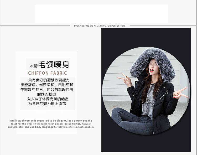 Winter down cotton - padded jacket for women with medium and long hair collars, slim and thickened over knee cotton - padded jackets