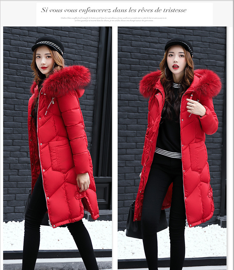 Winter down cotton - padded jacket for women with medium and long hair collars, slim and thickened over knee cotton - padded jackets